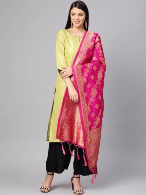 Enhance Your Look of gown and lehenga choli Or A Simple Kurti With Latest Trends Of?Banarasi Dupatta Beautified With Attractive Weave All Over. You Can Pair This Up With Any Kind Of Ethnic Attire And In Same Or Contrasting Colored Attire