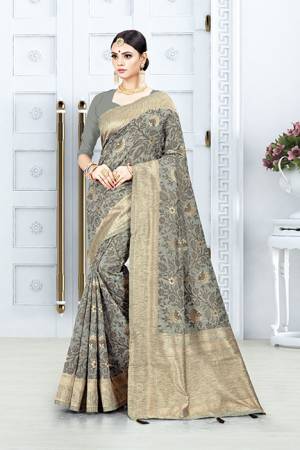 Look Pretty In This Designer Silk Based Grey Colored Floral Saree?Paired With Grey Colored Blouse. This Saree Is Fabricated On Weaving Silk Paired With Art Silk Fabricated Blouse. Buy This Saree Now