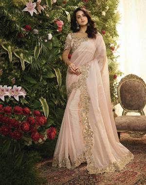 This Season Is About Subtle Shades And Pastel Play, So Grab This Pretty Saree In Pastel Pink Color Paired With Pastel Pink Colored Blouse. This Saree Is Fabricated On Orgenza And Net Paired With Art Silk Fabricated Blouse. Buy This Lovely Saree Now.
