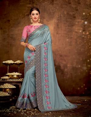 Step out with an impressive demeanor and look magnificent in this gorgeous , festive-approved saree. Adorn it in a free falling pallu style and enchant the crowd. 