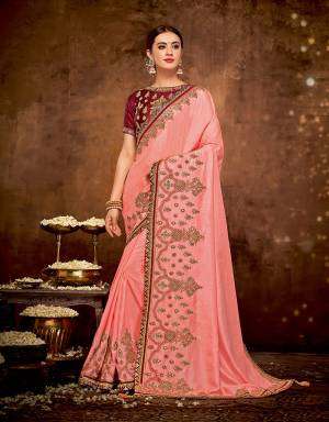 This quintessentially traditional saree ticks al the right boxes for festive season - bright color, metallic details and graceful appeal. Drape it in your own unique style and look wonderful 
