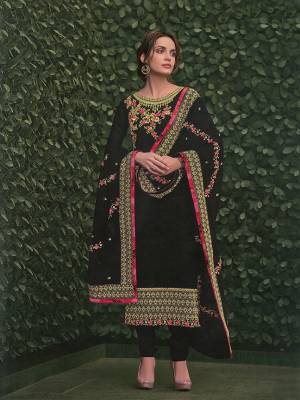 Catch All The Limelight At The Next Wedding You Attend Wearing This Heavy Designer Straight Cut Suit In All over Black Color. This Pretty Heavy Embroidered Top Is Fabricated On Georgette Paired With Santoon Bottom And Georgette Fabricated Heavy Embroidered Dupatta.