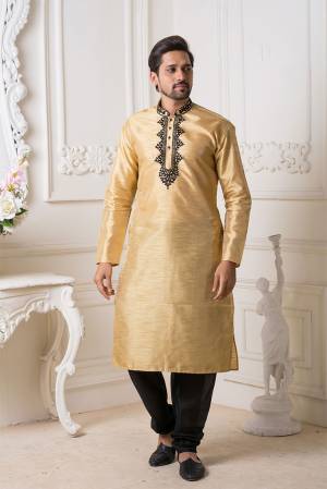 Grab This Amazing Pair Of Kurta And Chudidar For Men Fabricated On Art Silk.?This Kurta Is Suitable For Festive Wear Or Any Wedding Functions. It Is Light In Weight and Can Be Paired With Any Kind Of Bottom Like Chudidar, Pyjama Or Even Denims. Its Fabric Is Soft Towards Skin And Avialable In All Sizes. Buy Now.