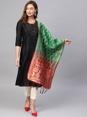 For A Proper Traditional Look, Pair Up Your Simple Attire With This Trendy Banarasi Art Silk Fabricated Dupatta. It Is Beautified With Weave All Over. Also It Is Light In Weight And Easy To Carry All Day Long