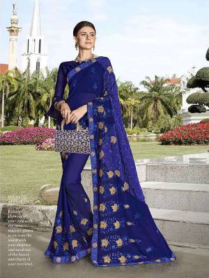 Bright And Visually Appealing Color Is Here With This Heavy Designer Saree In Royal Blue Color. This Heavy Embroidered Saree Is Georgette Based Paired With Art Silk Fabricated Blouse. Buy Now.