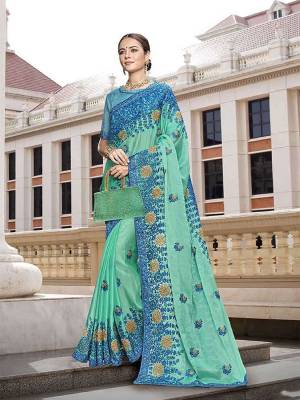 Pretty And Visually Appealing Color Is Here With This Heavy Designer Saree In Light Sea Green Color. This Heavy Embroidered Saree Is Georgette Based Paired With Art Silk Fabricated Blouse. Buy Now.