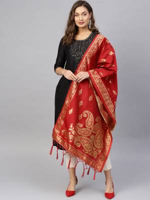 Enhance Your Look of gown and lehenga choli Or A Simple Kurti With Latest Trends Of Banarasi Dupatta Beautified With Attractive Weave All Over. You Can Pair This Up With Any Kind Of Ethnic Attire And In Same Or Contrasting Colored Attire