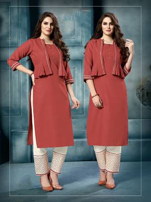 Enhance Your Persoanlity Wearing This Designer Readymade Pair Of Kurti And Pant In Rust Red And White Color Respectively. This Kurti And Pant Are Fabricated On Cotton Which Is Light Weight And Ensures Superb Comfort All Day Long. 