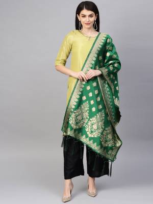 Enhance Your Look of gown and lehenga choli Or A Simple Kurti With Latest Trends Of Banarasi Dupatta Beautified With Attractive Weave All Over. You Can Pair This Up With Any Kind Of Ethnic Attire And In Same Or Contrasting Colored Attire