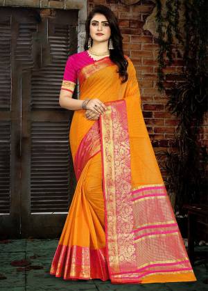 Look festival ready and perfect In that traditional look Wearing this beautiful Orange Colored checkered saree. Adorn with stylish jhumkis to complete the look.?
