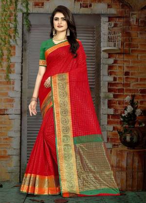 Look festival ready and perfect In that traditional look Wearing this beautiful Red Colored checkered saree. Adorn with stylish jhumkis to complete the look.?