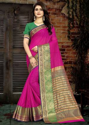 Look festival ready and perfect In that traditional look Wearing this beautiful Rani Pink Colored checkered saree. Adorn with stylish jhumkis to complete the look.?
