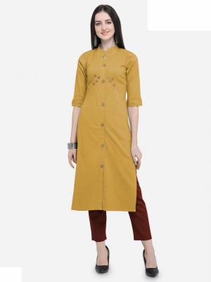 Add This Simple Kurti For Your Casual Wear In Musturd Yellow Color Fabricated On Cotton. It Is Available In All Regular Sizes. Buy Now.