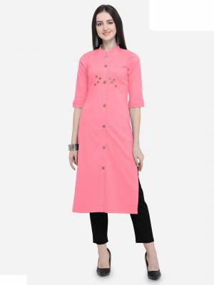 Look Pretty In This Readymade Pink Colored Kurti Fabrocated On Cotton. It Is Light Weight And Easy To Carry All Day Long.
