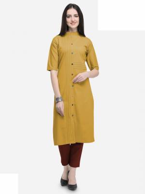 Add This Simple Kurti For Your Casual Wear In Musturd Yellow Color Fabricated On Cotton. It Is Available In All Regular Sizes. Buy Now.