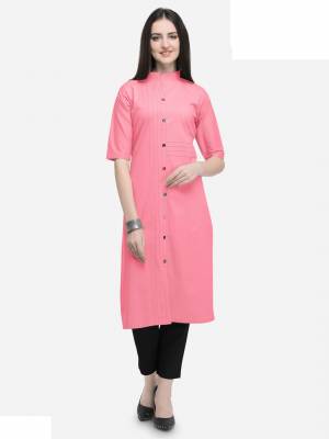Look Pretty In This Readymade Pink Colored Kurti Fabrocated On Cotton. It Is Light Weight And Easy To Carry All Day Long.