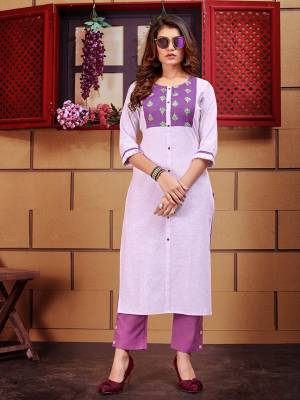 Here Is A Designer Readymade Kurti With Bottom For Your Semi-Casuals Or Festive Wear In Pretty Shades Of Grey. Its Thread Embroidered Kurti Is Fabricated Linen Paired With Cotton Slub Fabricated Bottom.