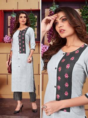 Celebrate This Festive Season Wearing This Readymade Designer Pair Of Kurti With Pants In Shades Of Purple. It Is Fabricated On Linen Paired With Cotton Slub Fabricated Bottom. 