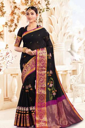 For A Proper Traditional Look, Grab This Designer Saree In Black Color Paired With Black Colored Blouse. This Saree And Blouse Are Silk Based Which Gives A Rich Look To Your Personality