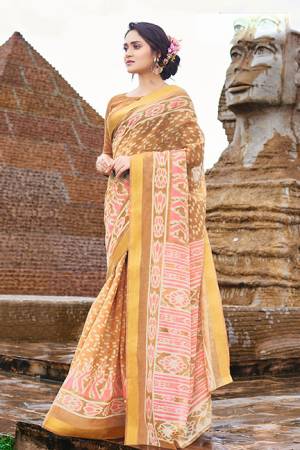 Add This Pretty Saree To Your Wardrobe For Your Semi-Casual Wear, This Lovely Brown Colored Saree And Blouse Are Fabricated Cotton Chiffon. Its Fabric Is Soft Towards Skin And Easy To Carry All Day Long. 