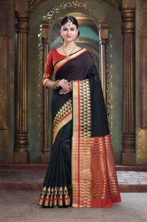 Simple And Elegant Silk Based Saree For Your Casual Or Semi-Casual Wear In Red Color Paired With Black Colored Blouse. This Saree Is Light In Weight And easy To Carry all Day Long.