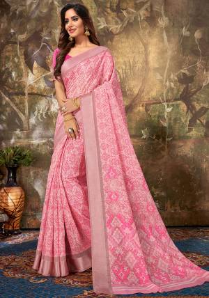 Add This Simple Saree To Your Wardrobe For Your Casual Or Semi-Casual Wear In Pink Color Paired With Pink Colored Blouse. This Saree Is Fabricated On Cotton Paired With Cotton Silk Fabricated Blouse. Buy Now.
