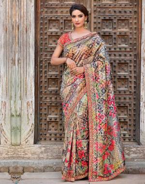 An artistic interpretation of the conventional design, this silk saree  gives a modern look to the traditional taste. Pair It with delicate jewels to complete the look.