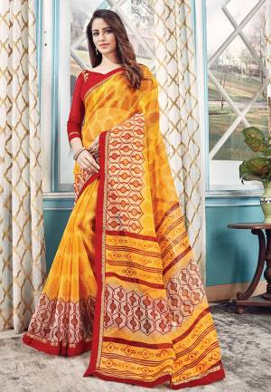Add Some Casuals With This Printed Saree In Yellow Color Paired with Red Colored Blouse. This Saree Is Fabricated On Super Net Paired With Art Silk Fabricated Blouse. Buy This Printed Saree Now.