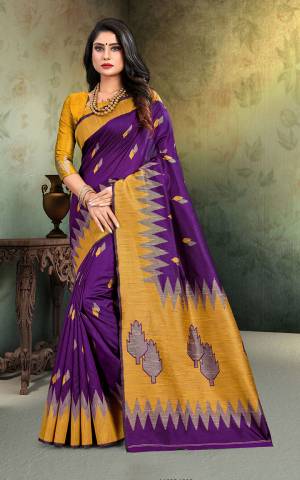 Flaunt Your Rich And Elegant Taste In This Simple Saree In Purple Color Paired With Musturd Yellow Colored Blouse. This Saree And Blouse Are Fabricated On Art Silk Whih Gives A Rich Look To Your Personality