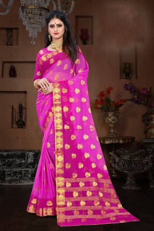 Here Is A Pretty Shaded Saree In Pink And Magenta Pink Color. This Saree Is Fabricated On Chiffon Paired With Art Silk Fabricated Blouse. It Is Beautified With Attractive Weave All Over. 