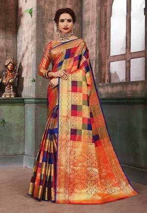 Go Colorful With This Designer Silk Based Saree In Multi Color. This Saree And Blouse Are Fabricated On Banarasi Art Silk Beautified With Multi Colored Checks And Heavy Weave All Over. Buy Now