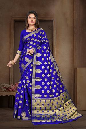 Shine Bright In This Attractive Looking Royal Blue Colored Saree Paired With Royal Blue Colored Blouse. This Saree And Blouse Are Fabricated On Art Silk Beautified With Weave All Over. Buy Now.