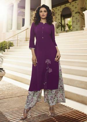 You Will Definitely Earn Lots Of Compliments Wearing This Designer Readymade Pair Of Kurti And Plazzo In Purple And Grey Color Respectively. This Pretty Pair Is Fabricated On Rayon Which IS Light Weight And Durable And Also It Is Available In All Regular Sizes. 