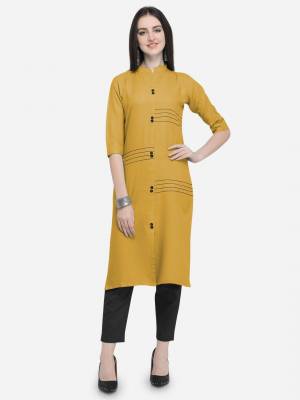 For Your College, Home Or Work Place, This Readymade Kurti In Musturd Yellow Color Is Suitable For All. It Is Fabricated On Cotton Which Is Skin Friendly And Easy To Wear All Day Long. 