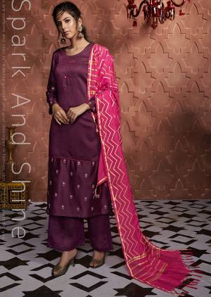 Catch All The Limelight At The Next Function You Attern In This Atttractive Looking Readymade Suit In Wine color Paired With Dark Pink Colored Dupatta. This Silk Based Full Stitched Suit Is Available In All Regular Sizes, Buy Now.