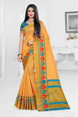 Celebrate This Festive Season With Ease And Comfort Wearing This?Royal Looking Silk Based Saree In Yellow Color Paired With Blue Colored Blouse. This Saree Is Orgenza Silk Based Paired With Art Silk Fabricated Blouse. Buy Now.