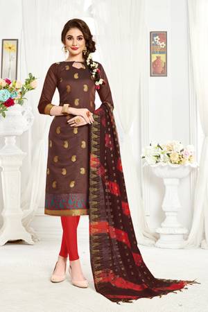 Simple and Elegant Suit Is Here In Brown And Red Color Fabricated On Banarasi Art Silk Paired With Cottin Fabricated Bottom. Grab This Dress Material And Get This Stitched As Per Your Desired Fit And Comfort. 