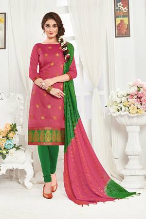 Simple and Elegant Suit Is Here In Pink And Green Color Fabricated On Banarasi Art Silk Paired With Cottin Fabricated Bottom. Grab This Dress Material And Get This Stitched As Per Your Desired Fit And Comfort. 