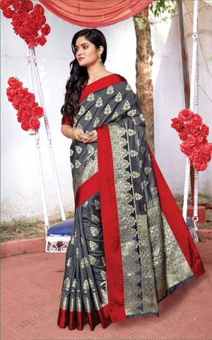 Grab This Very Pretty Designer Saree In Dark Grey Color Suitable For Any Occasion Or Festive Wear. This Saree Is Silk Based Paired With Jacquard Silk Fabricated Blouse.