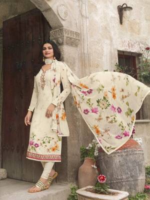Simple And Elegant Looking Lovely Semi-Stitched Suit Is Here In Off-White Color. This Pretty Suit Is Crepe Based Paired With Santoon Bottom And Chiffon Fabricated Dupatta. Buy Now.