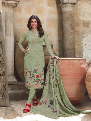 Here Is A Very Beautiful Designer Straight Suit In Mint Green Color. This Pretty Top Is Fabricated On Crepe Paired With Santoon Fabricated Bottom And Chiffon Fabricated Dupatta. It Is Beautified With Floral Printed And Embroidery. Buy Now.
