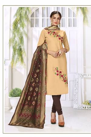 Flaunt Your Rich And Elegant Taste In This Lovely Color Pallete Designer Suit In Beige Colored Top Paired With Brown Colored Bottom And Dupatta. This Dress Material Is Cotton Based Paired With Jacquard Silk Fabricated Dupatta.?
