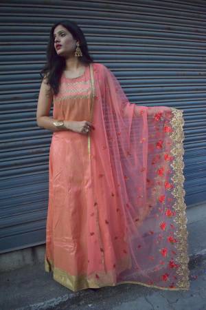 Look Pretty In This Very Beautiful Designer Readymade Suit In Pink Color. Its Top Is Fabricated On Art Silk Paired With Santoon Bottom And Net Fabricated Embroidered Dupatta. Buy Now.