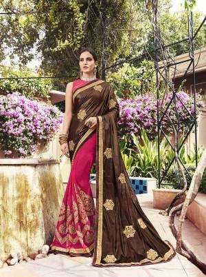 Evergreen Color Pallete Is Here With This Designer Saree In Brown And Dark Pink Color Paired With Dark Pink Colored Blouse. This Saree Fabricated On Lycra And Georgette Paired With Art Silk Fabricated Blouse. 
