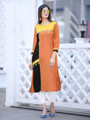 Add Some Casuals with This Readymade Straight Kurti In Orange Color Fabricated On Cotton. Its Fabric Is Soft Towards Skin And Easy To Carry All Day Long. Also It Is Available In All Regular Sizes. Buy Now.
