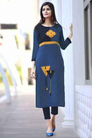 Add Some Casuals with This Readymade Straight Kurti In Blue Color Fabricated On Cotton. Its Fabric Is Soft Towards Skin And Easy To Carry All Day Long. Also It Is Available In All Regular Sizes. Buy Now.