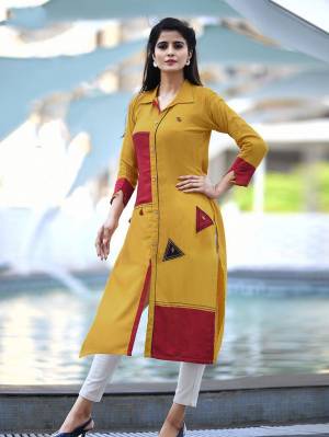 Add Some Casuals with This Readymade Straight Kurti In Musturd Yellow Color Fabricated On Cotton. Its Fabric Is Soft Towards Skin And Easy To Carry All Day Long. Also It Is Available In All Regular Sizes. Buy Now.