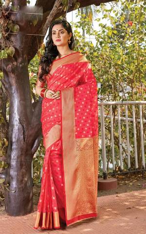Grab This Very Pretty Designer Saree In Rani Pink Color Suitable For?Any Occasion Or Festive Wear. This Saree Is Cotton Silk Based Paired With Jacquard Silk Fabricated Blouse