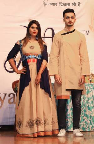 Grab This Special Combo Of Men And Women In Beige And Navy Blue Color Which Is Fully Stitched And Available In All Regular Sizes. In This Combo You will Be Getting A Lehenga & Choli With Matching Men's Wear Kurta. All Three Pieces Are Fabricated On Khadi Cotton Which Is Light Weight, Durable And Easy To Carry Throughout The Gala. Buy Now.