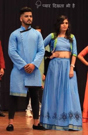 Grab This Special Combo Of Men And Women In Sky Blue Color Which Is Fully Stitched And Available In All Regular Sizes. In This Combo You will Be Getting A Lehenga & Choli With Matching Men's Wear Kurta. All Three Pieces Are Fabricated On Khadi Cotton Which Is Light Weight, Durable And Easy To Carry Throughout The Gala. Buy Now.
